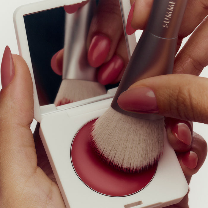 Makeup brush with a compact powder case and mirror
