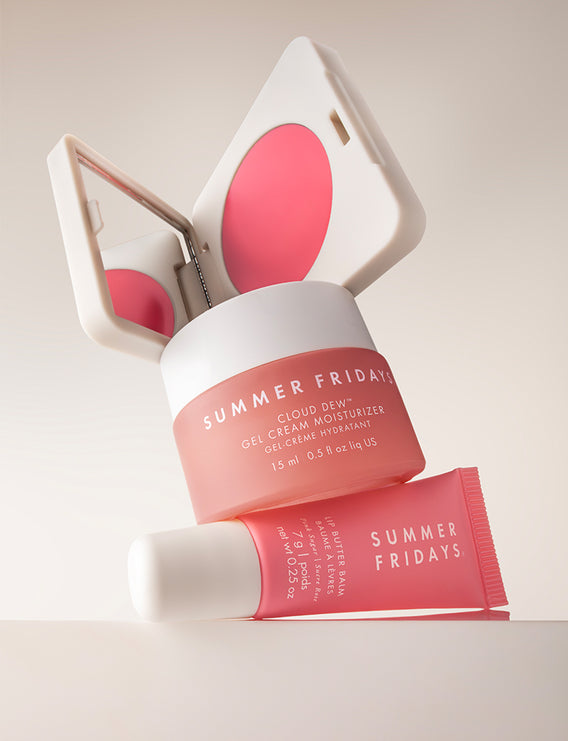 Summer Fridays skincare product with pink packaging on a light background