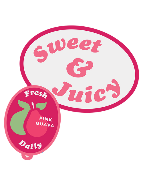 Two pink and white labels with